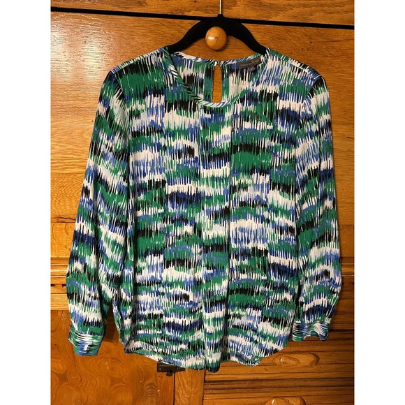 Vince Camuto Tops - Vince Camuto Y2K Digital Art Vibrant‎ Abstract Print High Low Long Sleeve Blouse